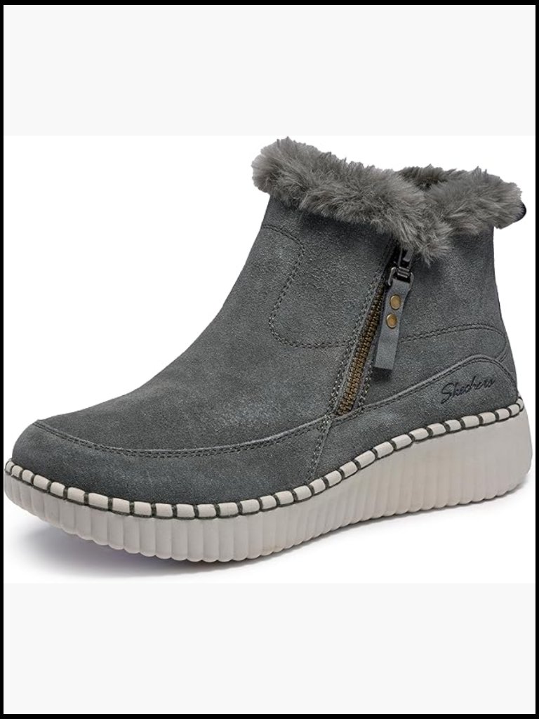 Ankle Bootie With Memory Foam Insole Side Zip Suede Relaxed Fit Water Resistant